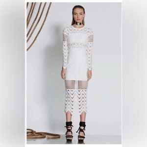 Premonition Unique Long Sleeve White Lace Dress, Size 4